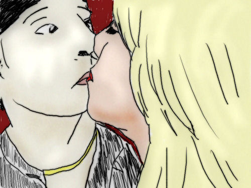 kissing lips drawing. group suddenly kissed him
